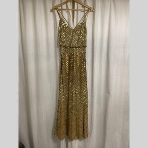 Gold Sequin Adrianna Papelle Floor Length Dress Gown